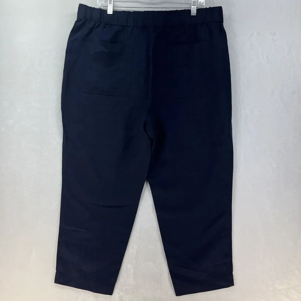 Banana Republic Pull On Linen Blend Crop Pants Women’s‎ Sz XL Navy NEW